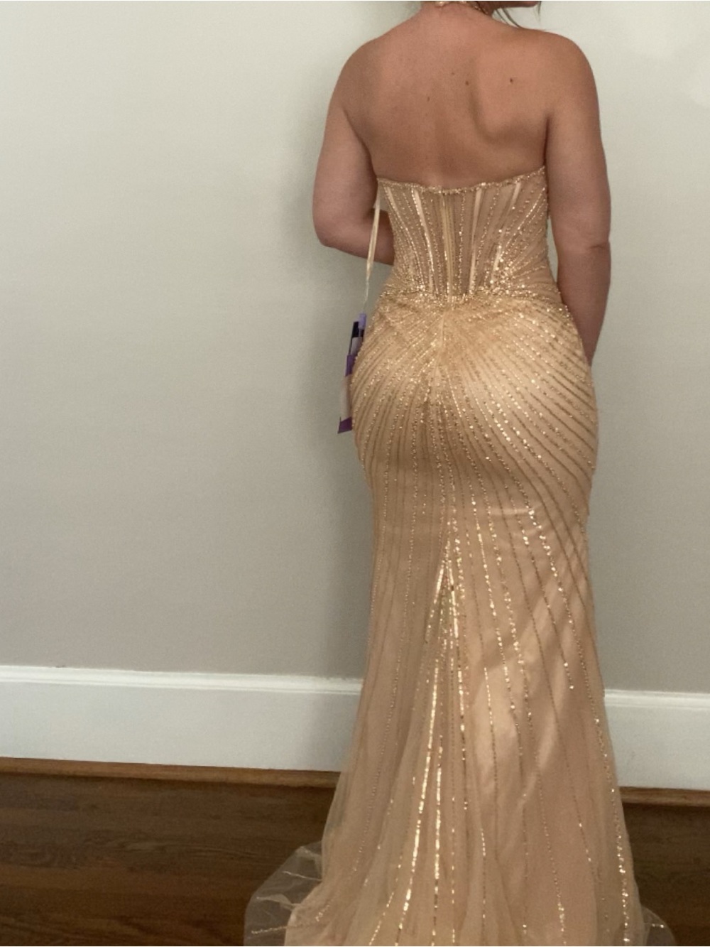 NWT halter beaded champagne formal dress, prom dress, gala, pageant evening gown - Picture 3 of 6